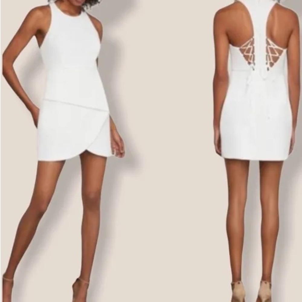 BCBGMAXAZRIA Women's Size 6 Ely Lace-Up-Back Halter Dress, White,
